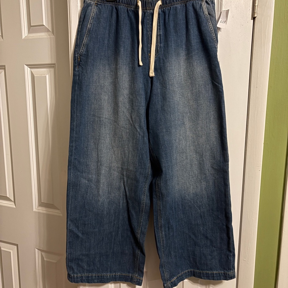 GAP Women's Relaxed Wide-Leg Drawstring Jeans - Faded Blue